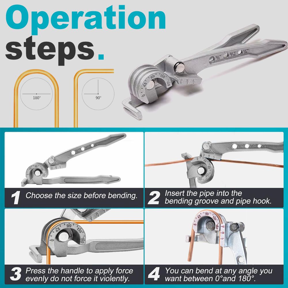 Pipe Tube Bender 180 For Imperial 3/8 1/4 5/16 Copper Thin Steel Pipes Metric Bending Machine Lightweight Portable Metal Proces