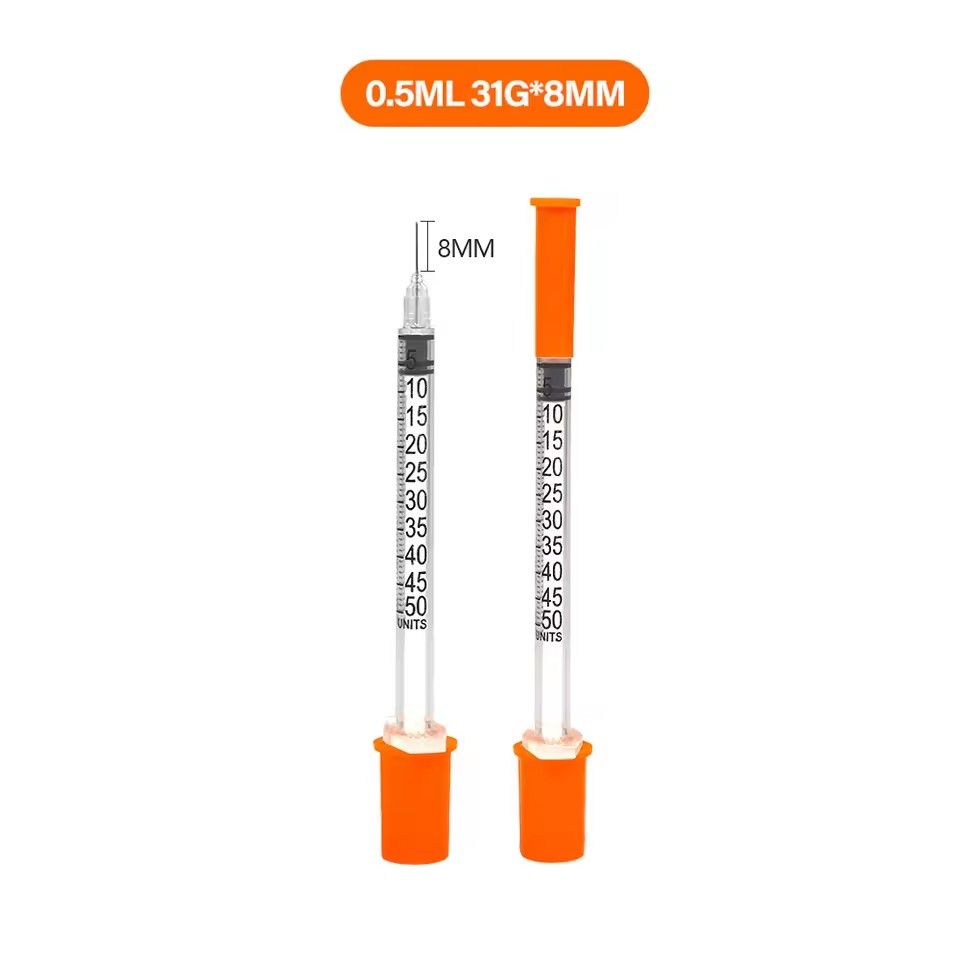 10PCS/box 1ml 30G*8mm Disposable Plastic Veterinary Syringe Orange Cap Sterile Insulin Syringe With Needles For Pet Farm Animal