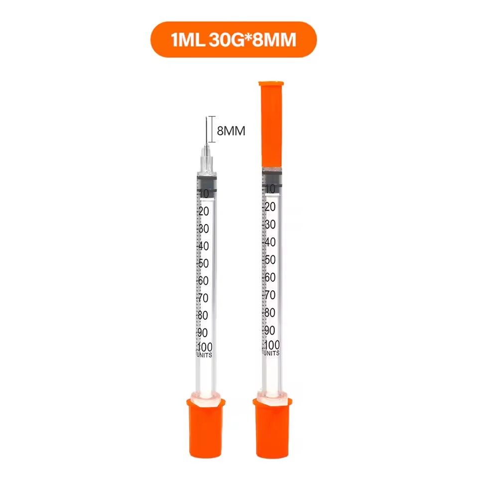 10PCS/box 1ml 30G*8mm Disposable Plastic Veterinary Syringe Orange Cap Sterile Insulin Syringe With Needles For Pet Farm Animal