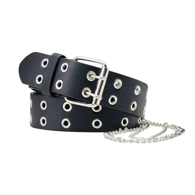 Fashion PU Women Belts Chain Luxury for Genuine Leather New Style Pin Buckle Jeans Decorative Ladies Retro Decorative Punk
