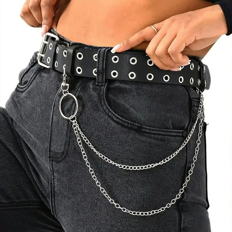 Fashion PU Women Belts Chain Luxury for Genuine Leather New Style Pin Buckle Jeans Decorative Ladies Retro Decorative Punk