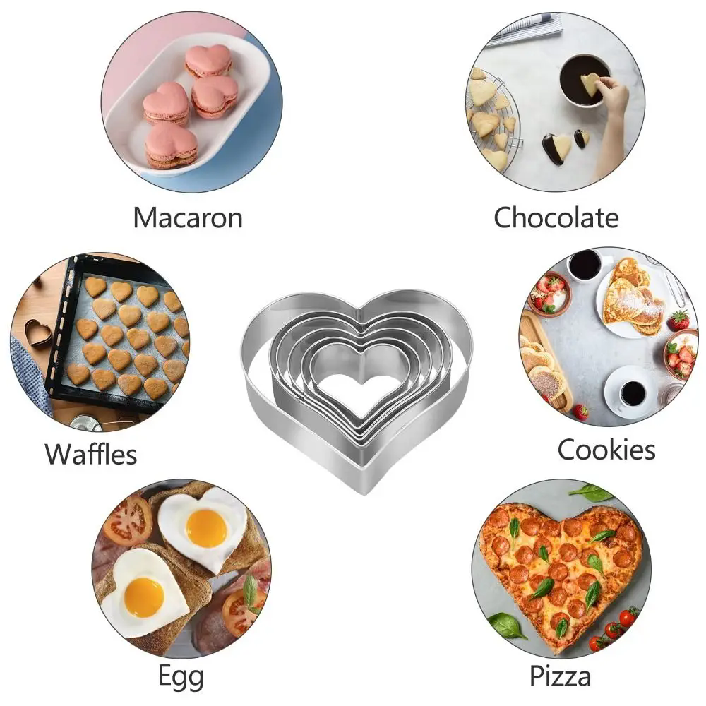 Heart Cookie Cutter Mould Stainless Steel Love Heart Shaped Fondant Biscuit Mold for Valentines Day Gift Cake Decor Baking Tools