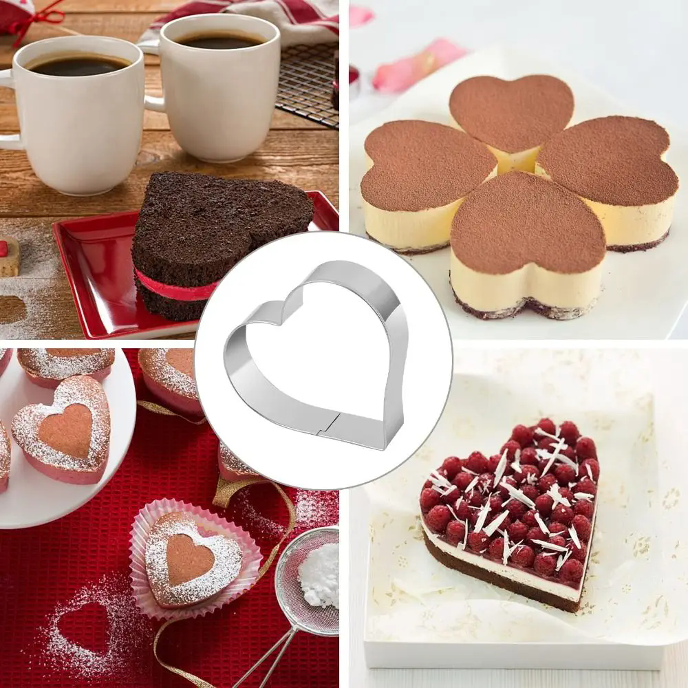 Heart Cookie Cutter Mould Stainless Steel Love Heart Shaped Fondant Biscuit Mold for Valentines Day Gift Cake Decor Baking Tools