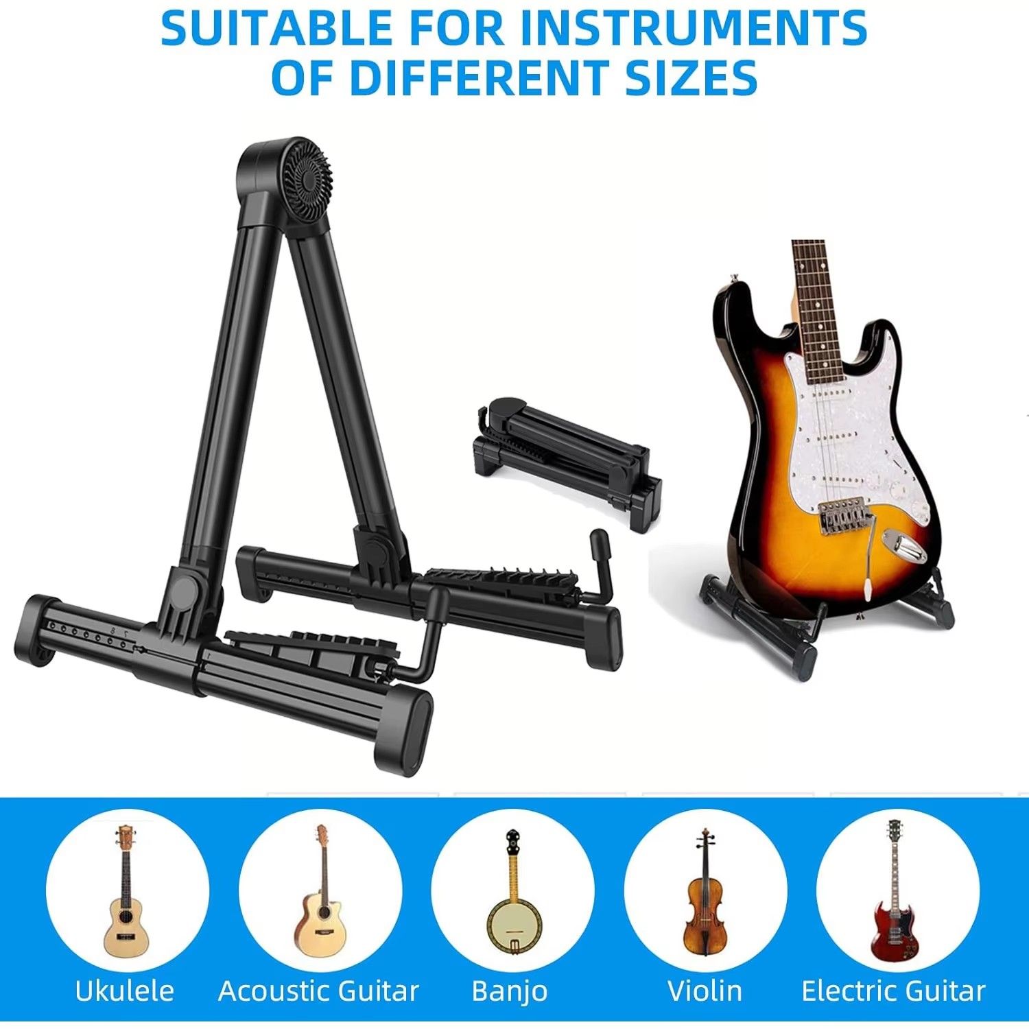 Miwayer Guitar Stand Folding A Frame Floor Universal ABS for Acoustic Classical Electric Bass Guitars Banjo Ukulele Portable