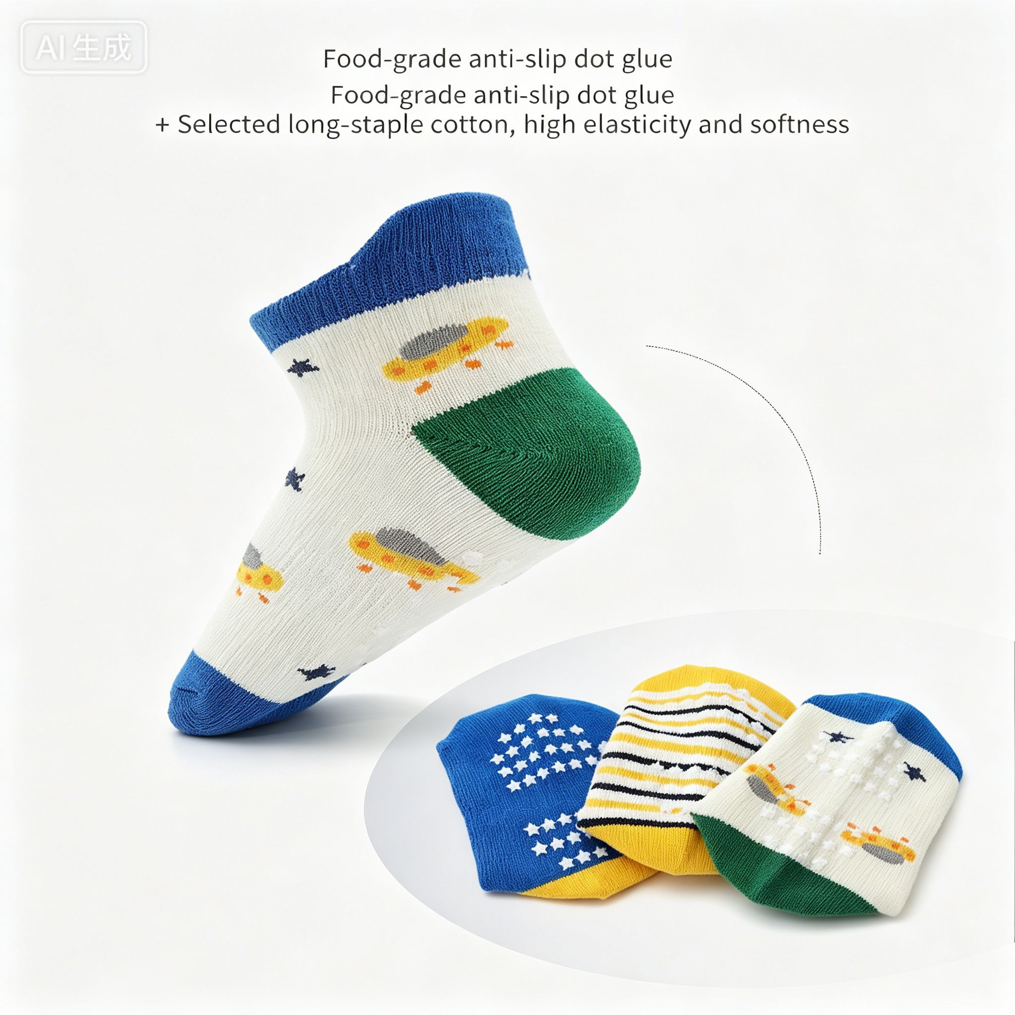 Children's cartoon anti slip adhesive socks, anti slip breathable children's socks