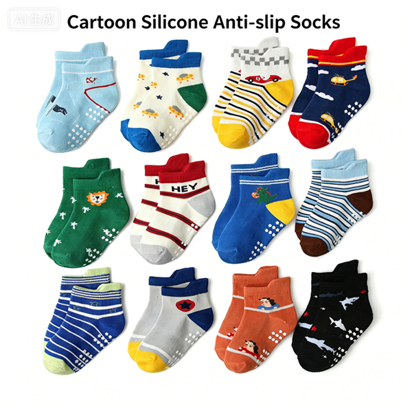 Children's cartoon anti slip adhesive socks, anti slip breathable children's socks