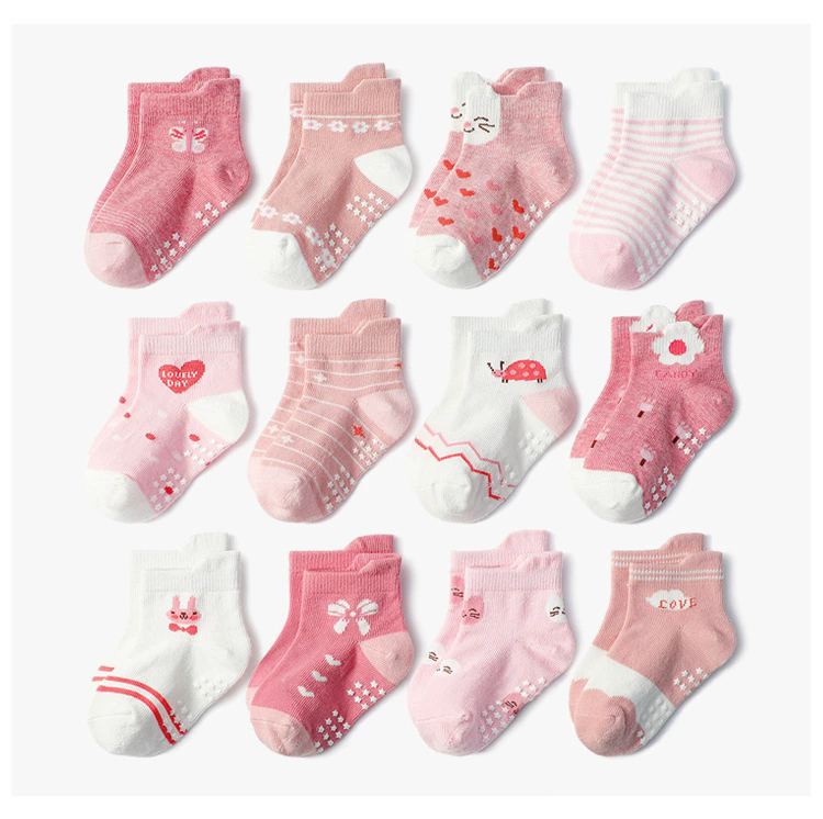 Children's cartoon anti slip adhesive socks, anti slip breathable children's socks