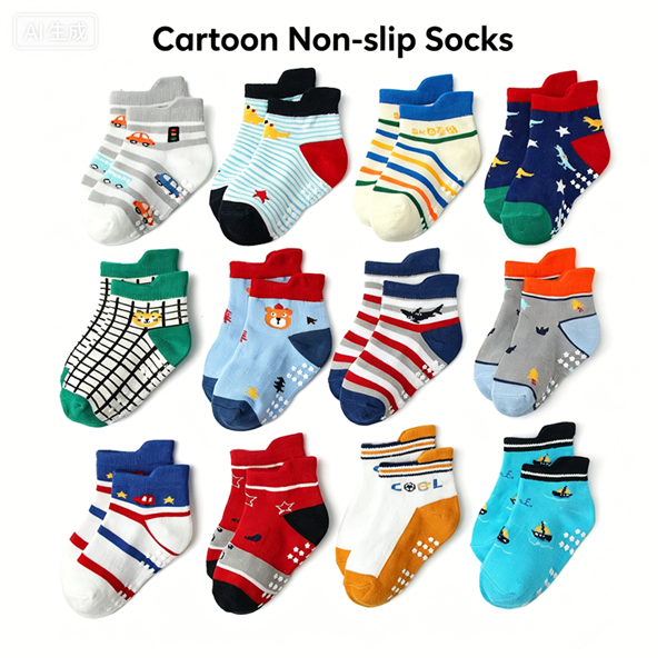 Children's cartoon anti slip adhesive socks, anti slip breathable children's socks