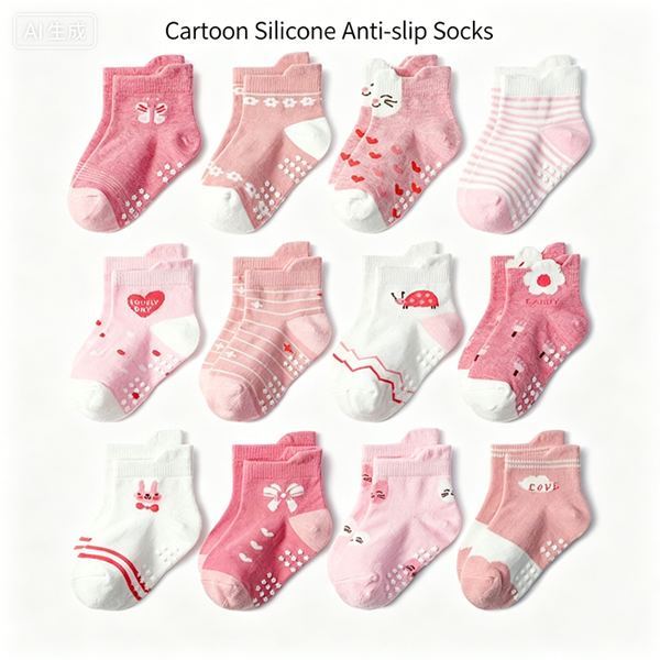 Children's cartoon anti slip adhesive socks, anti slip breathable children's socks