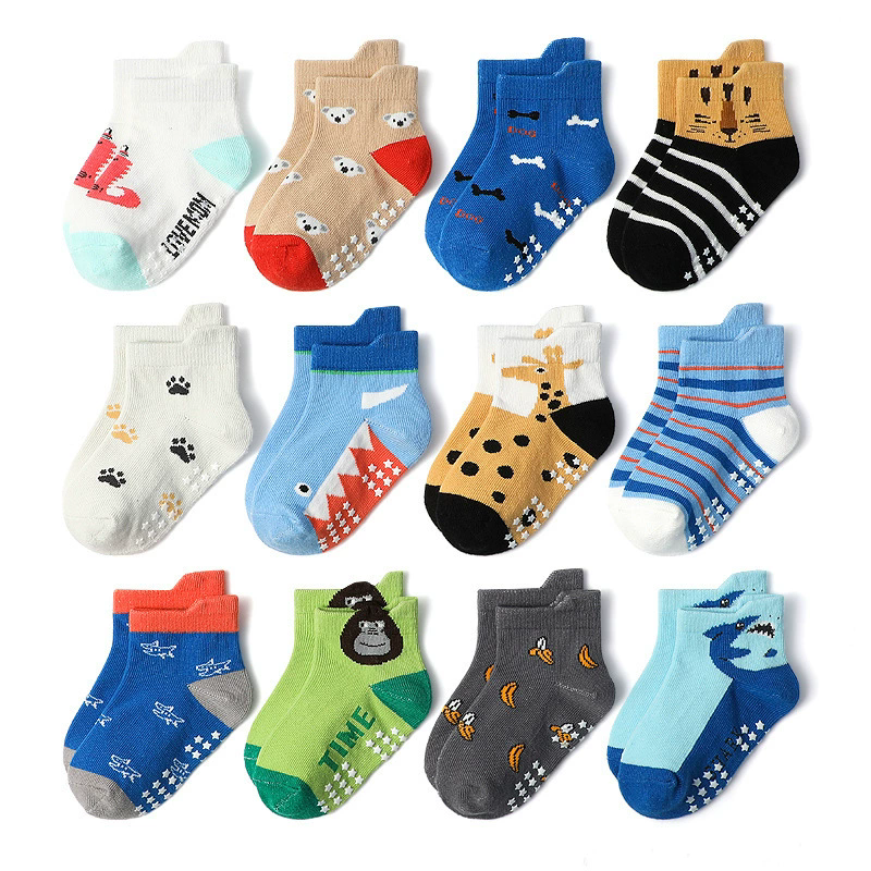 Children's cartoon anti slip adhesive socks, anti slip breathable children's socks