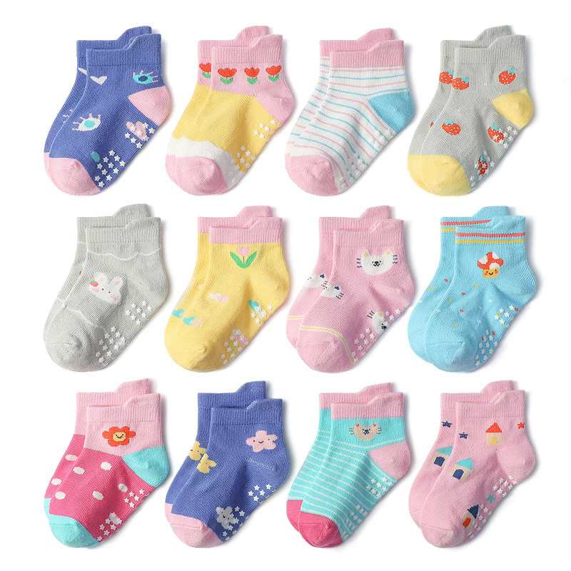 Children's cartoon anti slip adhesive socks, anti slip breathable children's socks