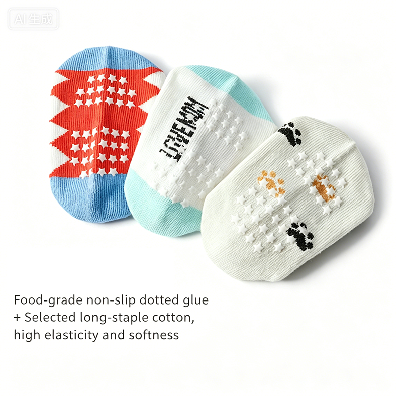 Children's cartoon anti slip adhesive socks, anti slip breathable children's socks