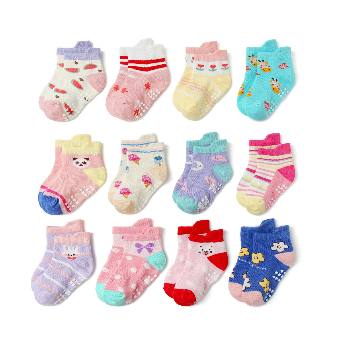 Children's cartoon anti slip adhesive socks, anti slip breathable children's socks