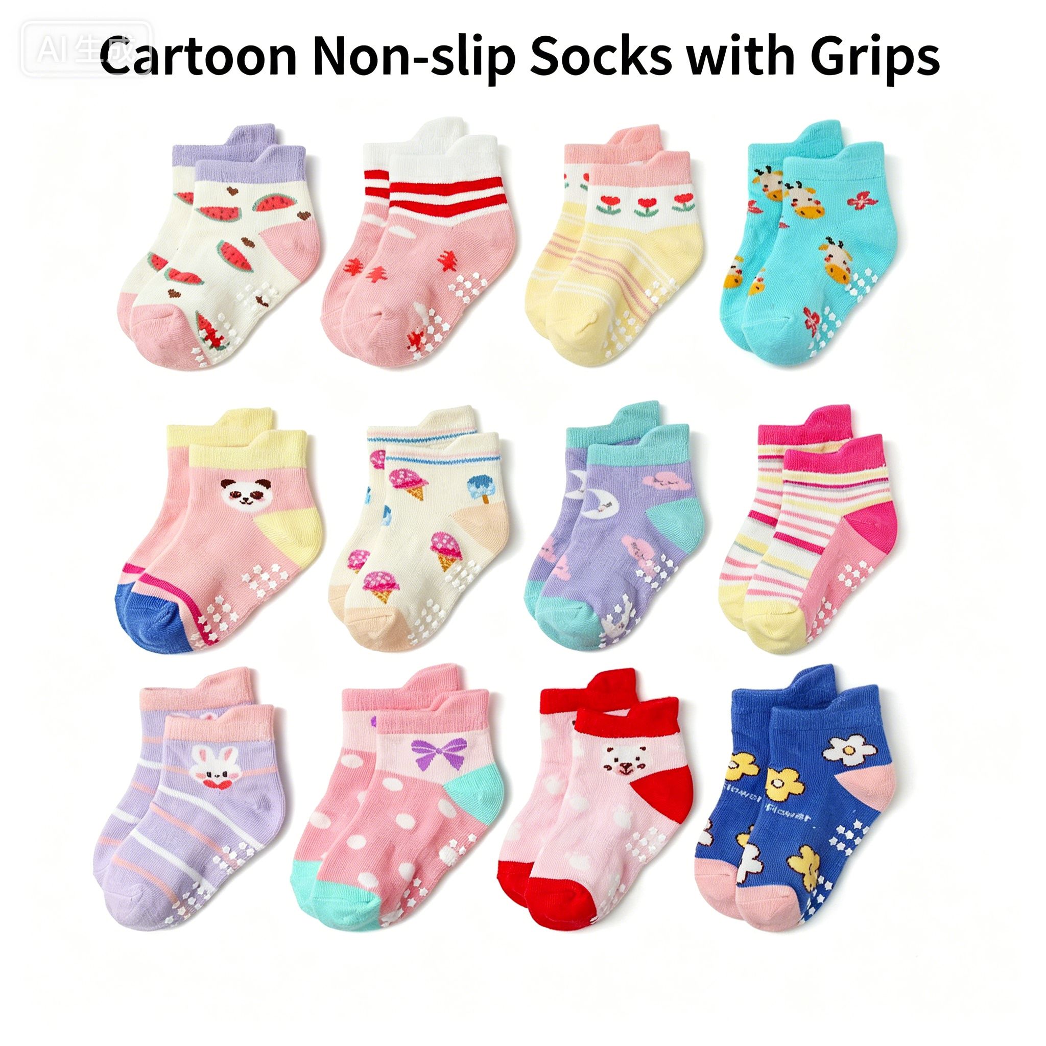 Children's cartoon anti slip adhesive socks, anti slip breathable children's socks