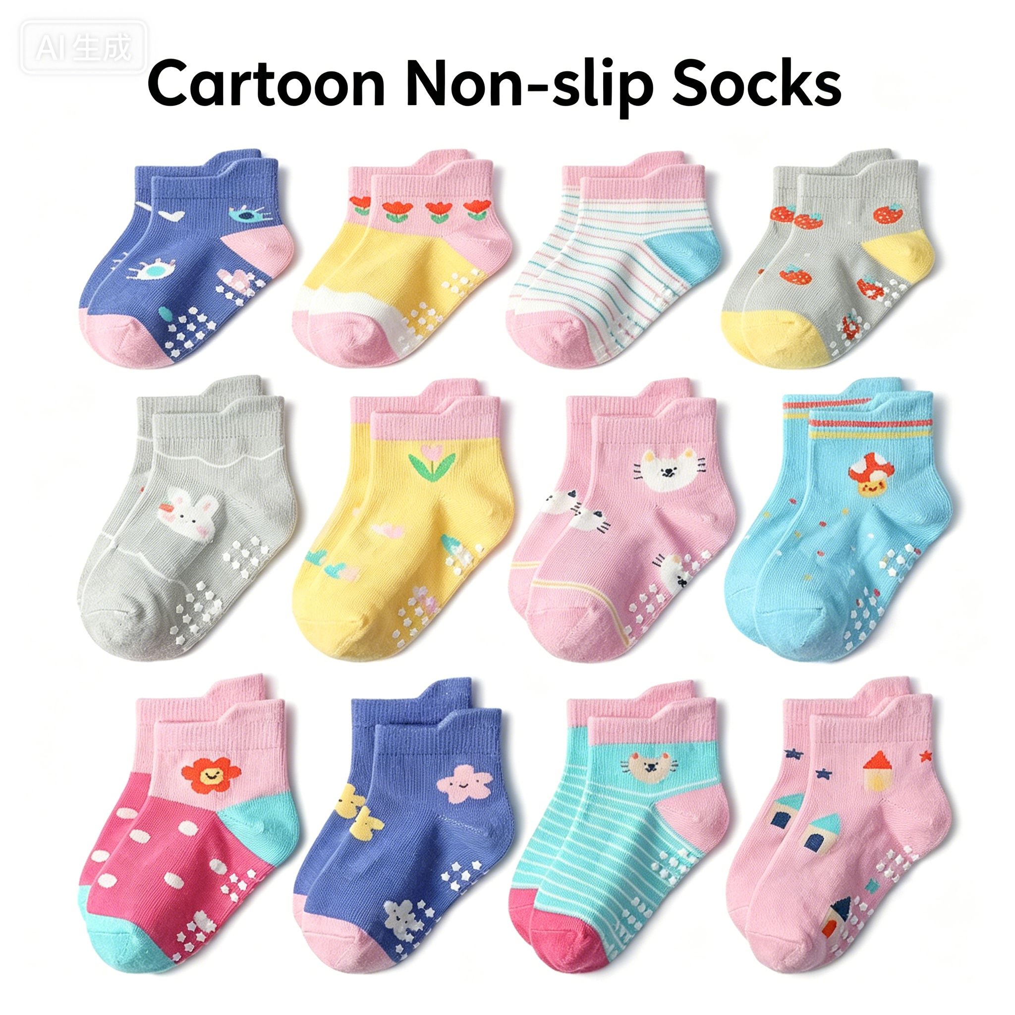 Children's cartoon anti slip adhesive socks, anti slip breathable children's socks
