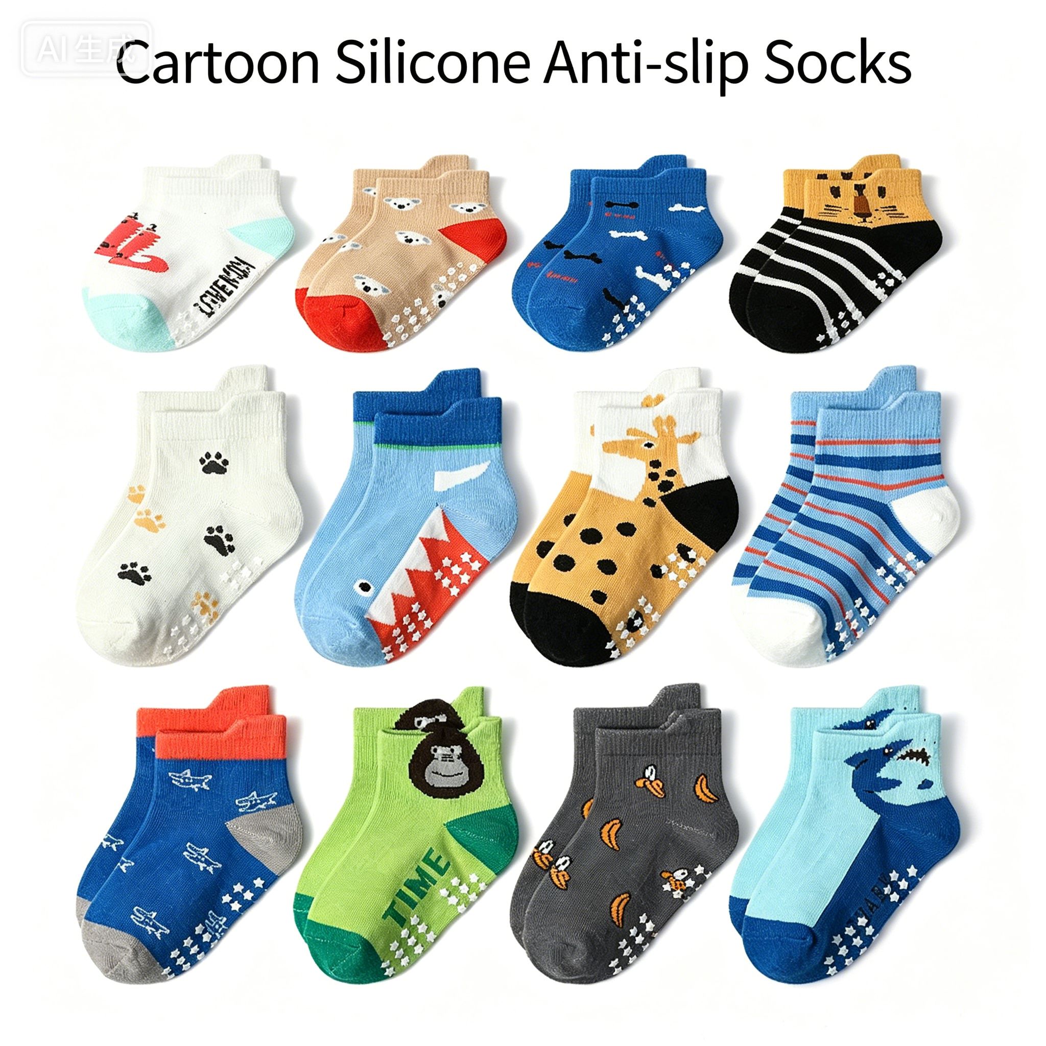 Children's cartoon anti slip adhesive socks, anti slip breathable children's socks