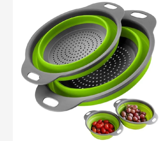 Silicone Round Folding Vegetable Fruits Washing Drain Basket Colander Strainer Collapsible Drainer Kitchen Tool Cookware Sets Cooking