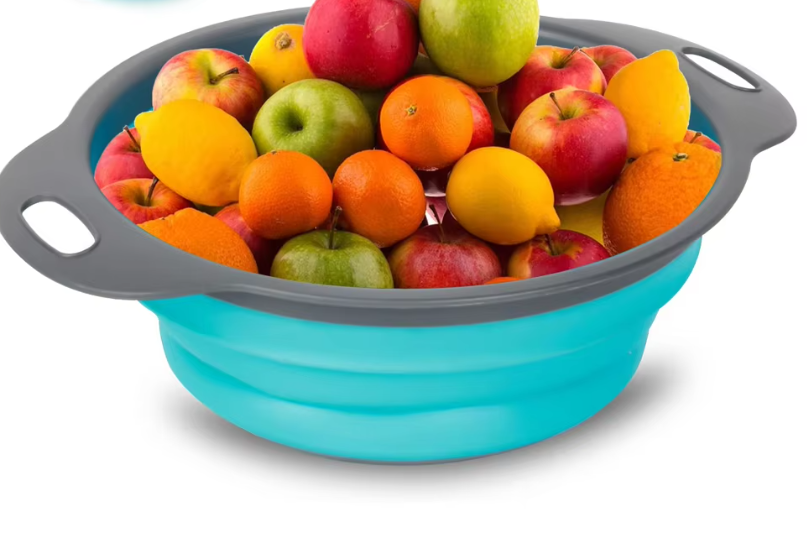 Silicone Round Folding Vegetable Fruits Washing Drain Basket Colander Strainer Collapsible Drainer Kitchen Tool Cookware Sets Cooking