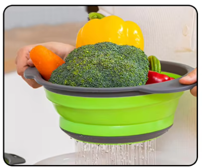 Silicone Round Folding Vegetable Fruits Washing Drain Basket Colander Strainer Collapsible Drainer Kitchen Tool Cookware Sets Cooking