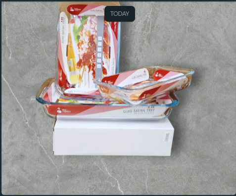Rectangular Glass Baking Tray 3 Pcs SetHigh quality, Heat resistant, Aesthetically pleasing, East to clean, Oven, microwave, freezer and dishwasher safe. WHAT’S IN THE BOX 1L,1.6L,2.2L baking tray