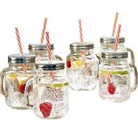 stylish glass Mason Jar smoothie Cup + free plastic re-usable straw(Juice//Ice Cream/ tea/coffee/smoothie) with Cover