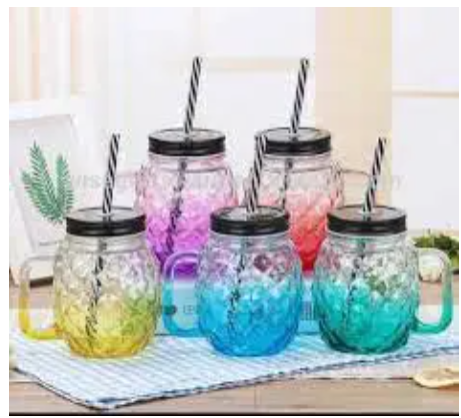 stylish glass Mason Jar smoothie Cup + free plastic re-usable straw(Juice//Ice Cream/ tea/coffee/smoothie) with Cover