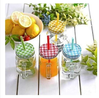 stylish glass Mason Jar smoothie Cup + free plastic re-usable straw(Juice//Ice Cream/ tea/coffee/smoothie) with Cover