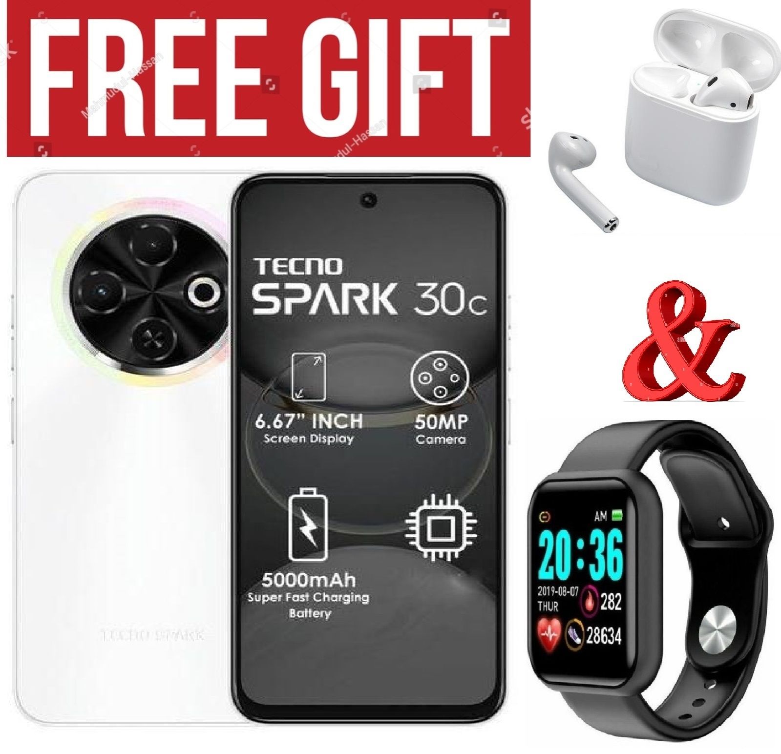 LIMITED DISCOUNT!!!BRAND NEW Tecno Spark 30c, 6.67'' HD+, UP to 8GB RAM + 128GB ROM (Dual Sim) 50MP, 5000 mAh COMES WITH FREE GIFTS ( AIRPODS + SMART WATCH) FOR YOU