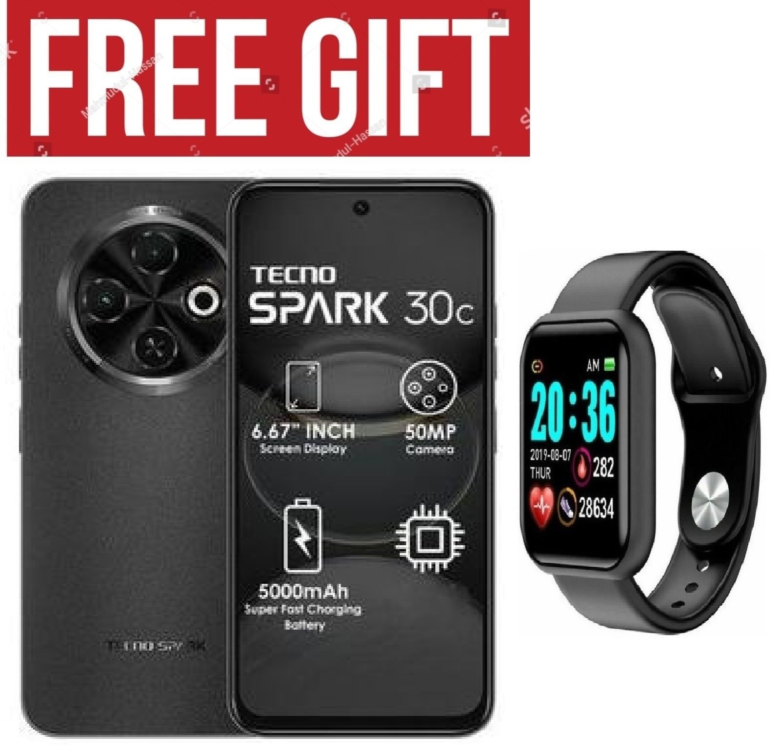 LIMITED DISCOUNT!!!BRAND NEW Tecno Spark 30c, 6.67'' HD+, UP to 8GB RAM + 128GB ROM (Dual Sim) 50MP, 5000 mAh  COMES WITH A FREE SMART WATCH