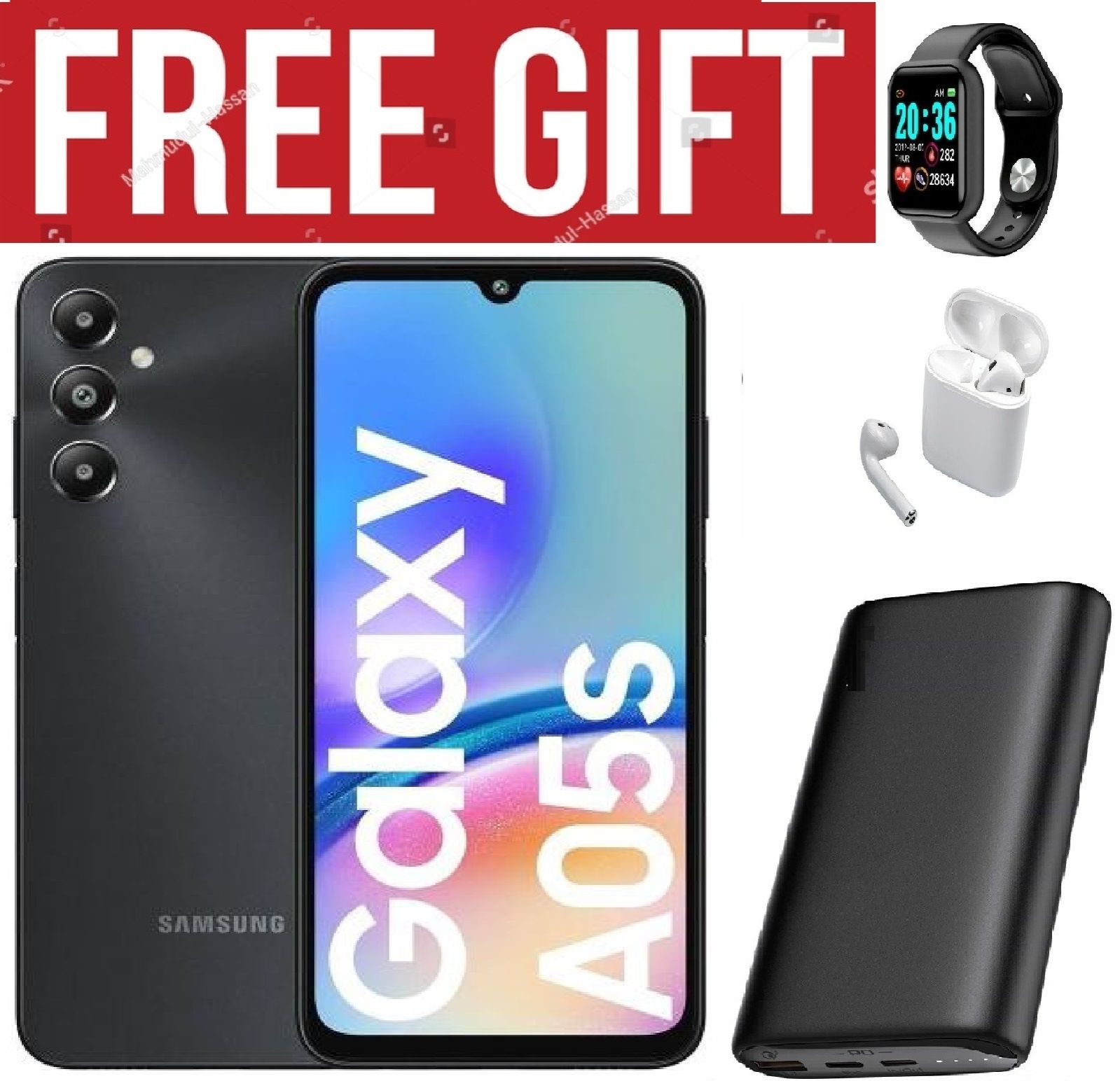 LIMITED DISCOUNT !!!! BRAND NEW Samsung Galaxy A05S, 6.7", 90HZ, 4GB RAM + 128GB ROM, 50MP, 5000mAh COMES WITH FREE GIFTS ( AIRPODS + SMART WATCH +POWERBANK ) FOR YOU