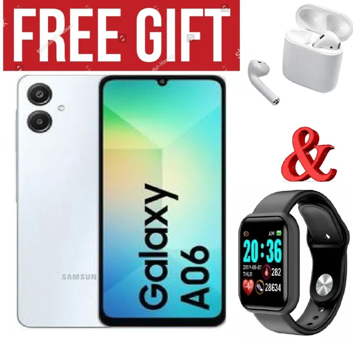 LIMITED DISCOUNT!!!BRAND NEW Samsung Galaxy A06 6.7 DISPLAY 4GB RAM +128GB ROM 5000MAH DUAL  Comes with  free smartwatch and airpods  for you