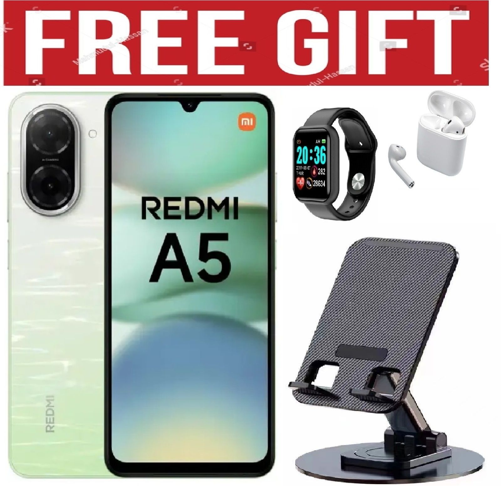 LIMITED DISCOUNT!!!BRAND NEW!!! XIAOMI Redmi A5 RAM 4GB + 128GB , 5200 MAH DUAL SIM COMES WITH FREE GIFTS ( AIRPODS + SMART WATCH+ PHONE HOLDER ) FOR YOU
