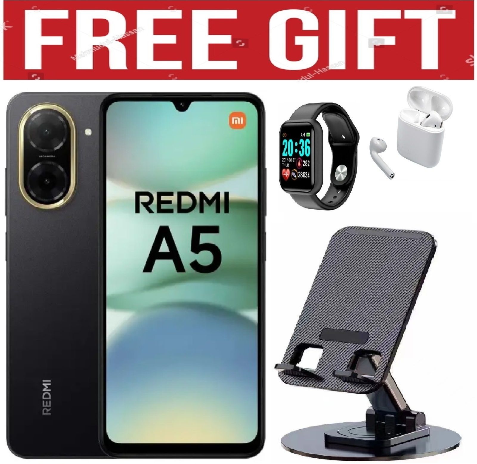 LIMITED DISCOUNT!!!BRAND NEW!!! XIAOMI Redmi A5 RAM 4GB + 128GB , 5200 MAH DUAL SIM COMES WITH FREE GIFTS ( AIRPODS + SMART WATCH+ PHONE HOLDER ) FOR YOU