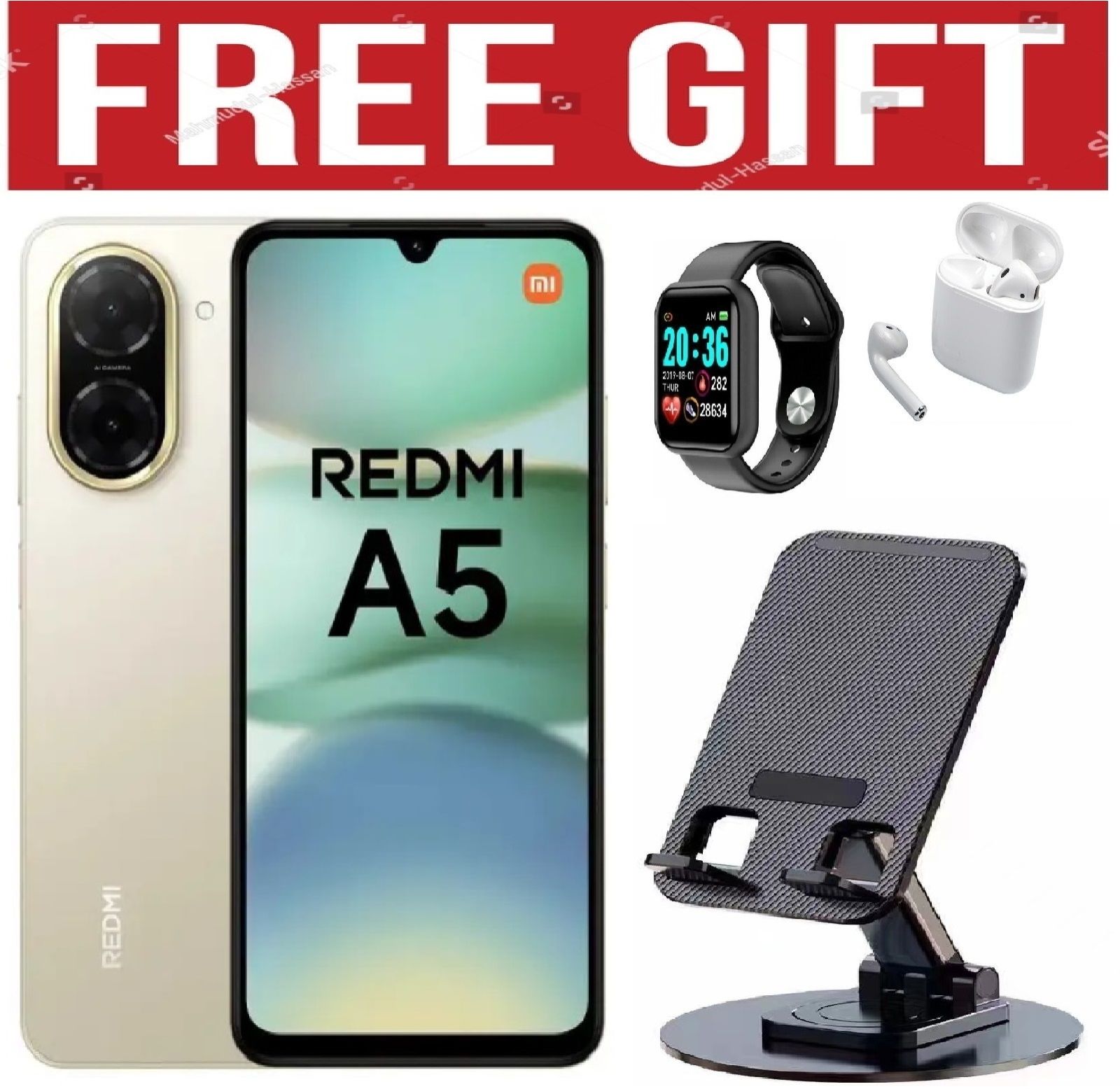 LIMITED DISCOUNT!!!BRAND NEW!!! XIAOMI Redmi A5 RAM 4GB + 128GB , 5200 MAH DUAL SIM COMES WITH FREE GIFTS ( AIRPODS + SMART WATCH+ PHONE HOLDER ) FOR YOU