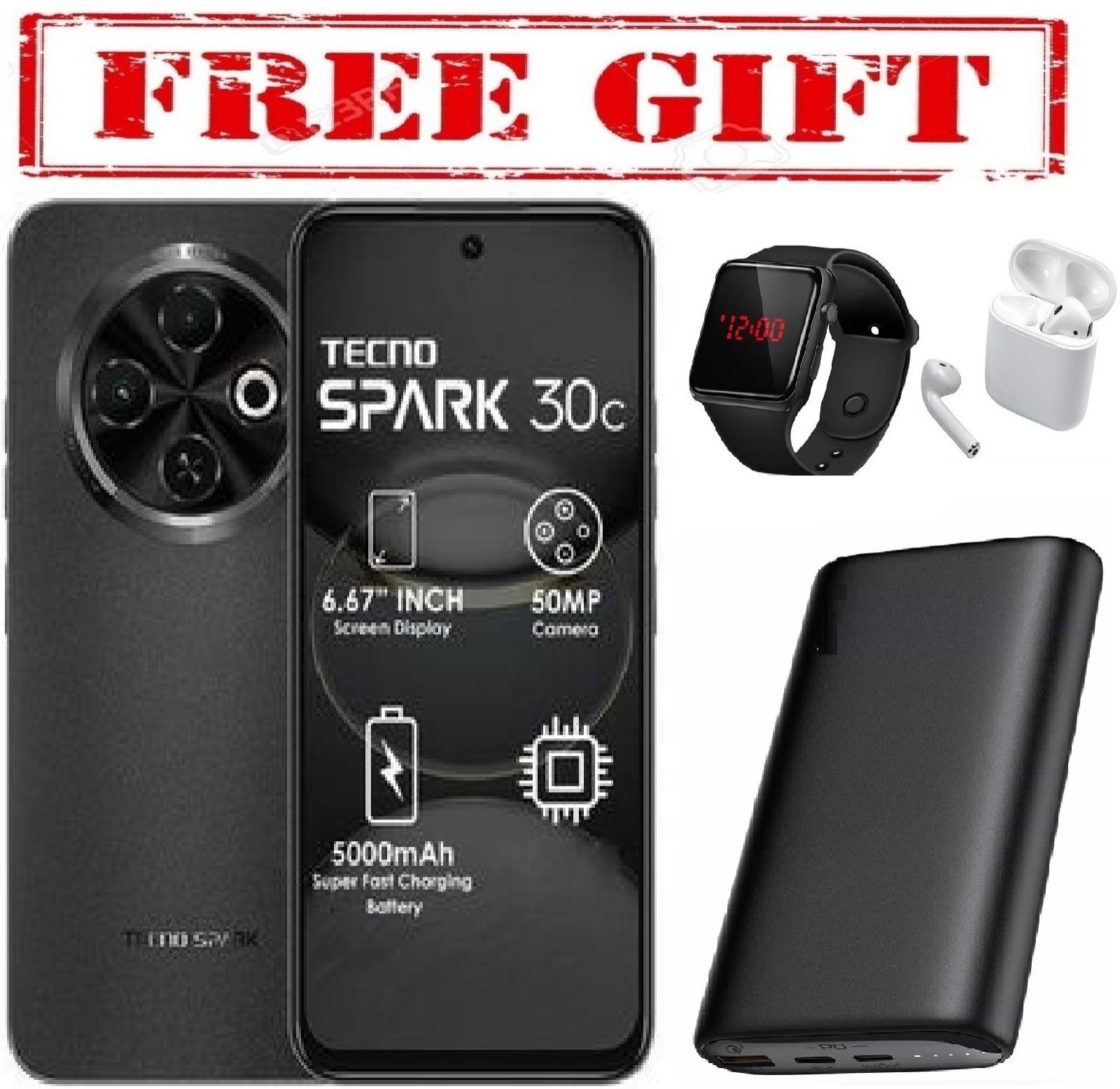 LIMITED DISCOUNT!!!BRAND NEW Tecno Spark 30c, 6.67'' HD+, UP to 8GB RAM + 128GB ROM (Dual Sim) 50MP, 5000 mAh  COMES WITH FREE GIFTS