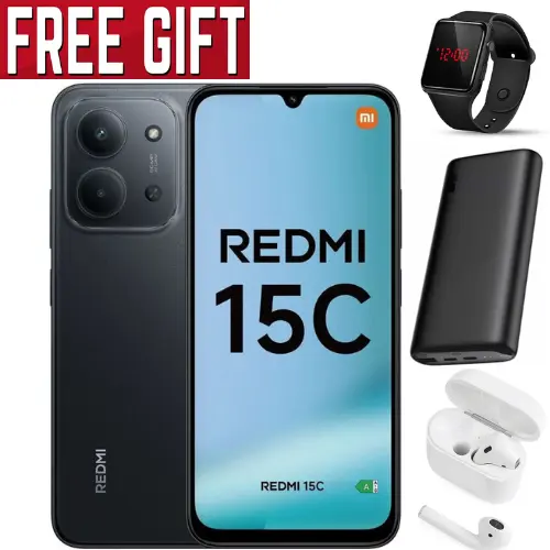 NEW ARRIVALS DEALS! REDMI 15C 128GB ROM + 8GB RAM EXPANDABLE  6.9'' LCD 50MP Main Camera 8MP selfie camera 6000mAh 33W Fast Charger Android 15 Side Fingerprint -Smartphones Side fingerprint