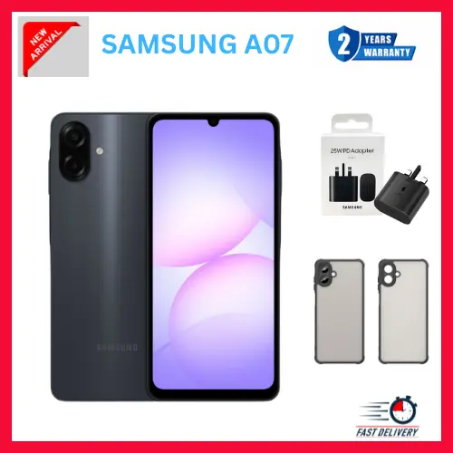 [New Arrival] Samsung Galaxy A07 128GB+4GB 6.7" 90Hz Display 50MP Rear+8MP Front Cameras 5000mAh Battery 25W Fast Charging IP54 One UI 7 Android 15+(6Years Of OS Updates) Galaxy AI Smartphones..