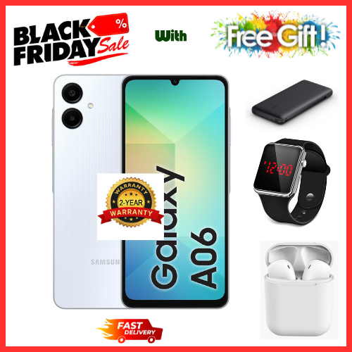 BLACK FRIDAY DEALS🔥🔥🔥 BRAND NEW SAMSUNG A06 6.7 DISPLAY 4GB RAM + 64GB/128GB ROM 5000MAH SMARTPHONE DUAL SIM COMES WITH FREE GIFTS ( AIRPODS + SMART WATCH+ POWER BANK)