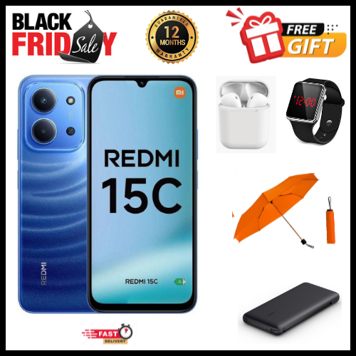 BLACK FRIDAY DEALS🔥🔥 !!! REDMI 15C 128GB ROM + 8GB RAM EXPANDABLE  6.9'' LCD 50MP Main Camera 8MP selfie camera 6000mAh 33W Fast Charger Android 15 Side Fingerprint -Smartphones Side fingerprint
