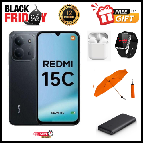 BLACK FRIDAY DEALS🔥🔥 !!! REDMI 15C 128GB ROM + 8GB RAM EXPANDABLE  6.9'' LCD 50MP Main Camera 8MP selfie camera 6000mAh 33W Fast Charger Android 15 Side Fingerprint -Smartphones Side fingerprint