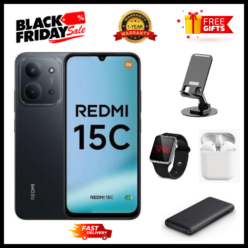 BLACK FRIDAY DEALS🔥🔥 !!!REDMI 15C 256GB ROM +16GB RAM EXPANDABLE  6.9'' LCD 50MP Main Camera 8MP selfie camera 6000mAh 33W Fast Charger Android 15 Side Fingerprint -Smartphones Side fingerprint