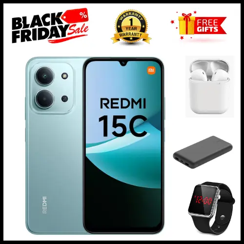 BLACK FRIDAY DEALS🔥🔥 !!!REDMI 15C 256GB ROM +16GB RAM EXPANDABLE  6.9'' LCD 50MP Main Camera 8MP selfie camera 6000mAh 33W Fast Charger Android 15 Side Fingerprint -Smartphones Side fingerprint
