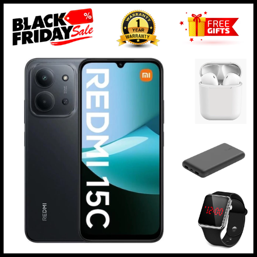 BLACK FRIDAY DEALS🔥🔥 !!!REDMI 15C 256GB ROM +16GB RAM EXPANDABLE  6.9'' LCD 50MP Main Camera 8MP selfie camera 6000mAh 33W Fast Charger Android 15 Side Fingerprint -Smartphones Side fingerprint