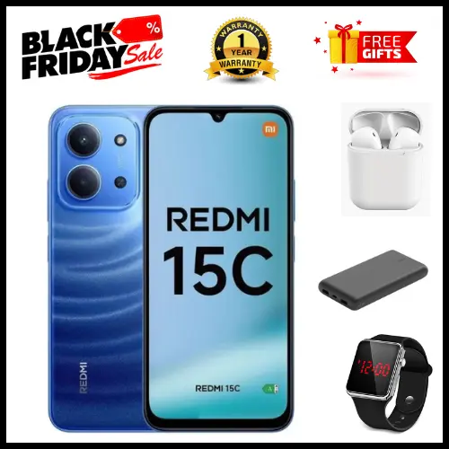 BLACK FRIDAY DEALS🔥🔥 !!! REDMI 15C 128GB ROM + 8GB RAM EXPANDABLE  6.9'' LCD 50MP Main Camera 8MP selfie camera 6000mAh 33W Fast Charger Android 15 Side Fingerprint -Smartphones Side fingerprint