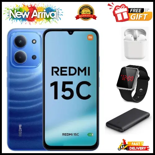 NEW ARRIVALS DEALS🔥🔥 !!! REDMI 15C 128GB ROM + 8GB RAM EXPANDABLE  6.9'' LCD 50MP Main Camera 8MP selfie camera 6000mAh 33W Fast Charger Android 15 Side Fingerprint -Smartphones Side fingerprint