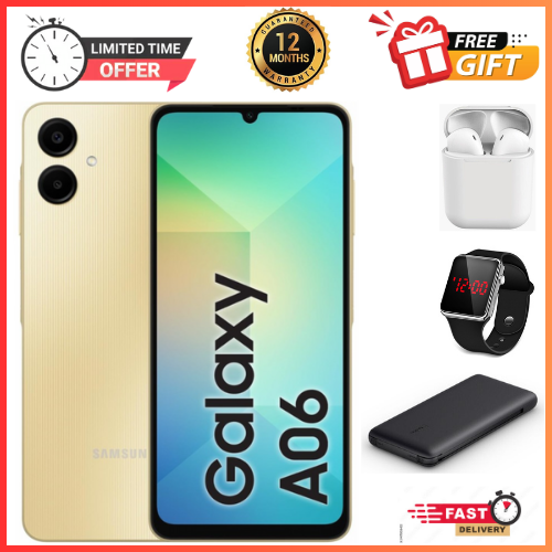 LIMITED DEALS🔥🔥🔥 BRAND NEW SAMSUNG A06 6.7 DISPLAY 4GB RAM + 64GB/128GB ROM 5000MAH SMARTPHONE DUAL SIM COMES WITH FREE GIFTS ( AIRPODS + SMART WATCH+ POWER BANK)