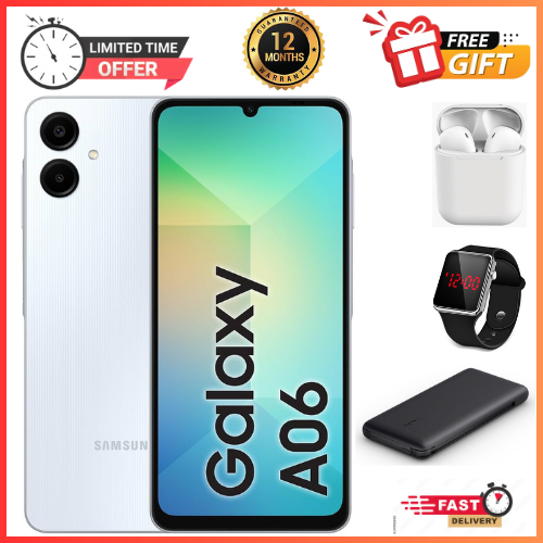 LIMITED DEALS🔥🔥🔥 BRAND NEW SAMSUNG A06 6.7 DISPLAY 4GB RAM + 64GB/128GB ROM 5000MAH SMARTPHONE DUAL SIM COMES WITH FREE GIFTS ( AIRPODS + SMART WATCH+ POWER BANK)