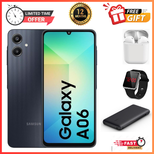 LIMITED DEALS🔥🔥🔥 BRAND NEW SAMSUNG A06 6.7 DISPLAY 4GB RAM + 64GB/128GB ROM 5000MAH SMARTPHONE DUAL SIM COMES WITH FREE GIFTS ( AIRPODS + SMART WATCH+ POWER BANK)