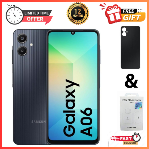 LIMITED DEALS🔥🔥🔥 BRAND NEW SAMSUNG A06 6.7 DISPLAY 4GB RAM + 64GB/128GB ROM 5000MAH SMARTPHONE DUAL SIM COMES WITH FREE GIFTS ( ADAPTER+ BLACK A06 COVER)