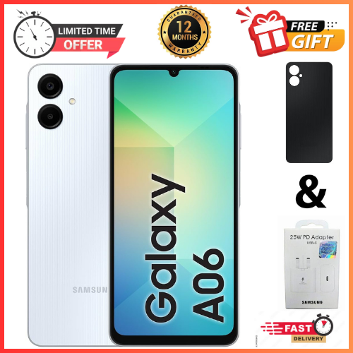 LIMITED DEALS🔥🔥🔥 BRAND NEW SAMSUNG A06 6.7 DISPLAY 4GB RAM + 64GB/128GB ROM 5000MAH SMARTPHONE DUAL SIM COMES WITH FREE GIFTS ( ADAPTER+ BLACK A06 COVER)